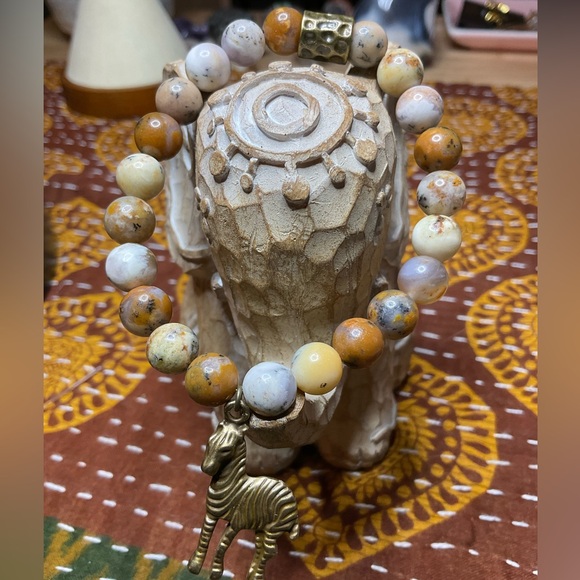 Dendritic Sage Chalcedony (8mm) with Antique Bronze Accent and Zebra Cha… - Picture 1 of 7